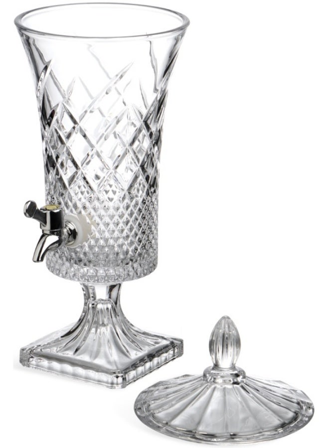 موزع مشروبات زجاجي فاخر بسعة 4.5 لتر، وعاء زجاج شفاف عالي الجودة بتصميم كلاسيكي مع نقوش هندسية بارزة Diamond Cut ونقوش طولية، غطاء زجاجي مزخرف بمقبض Finial أنيق، صنبور كرومي مانع للتسريب للاستخدام السريع، موزع مياه وعصائر وديتوكس وكوكتيلات ومشروبات باردة، مثالي لحفلات الزفاف، العزائم العائلية، البوفيهات الفاخرة، طاولة المشروبات Coffee Corner، تصميم طويل ومستقر بقاعدة مربعة عريضة، مثالي للعصائر الطبيعية والمياه الفوارة والمشروبات الغازية، إضافة ديكور أنيق للمطبخ والمنزل والمطاعم والفنادق والمناسبات الخاصة. - Image 5